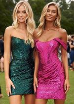 Remarkable Arriva Emerald Green Hoco Dress Off the Shoulder - Sparkle Your Homecoming Night - Fuchsia - PromDressClub