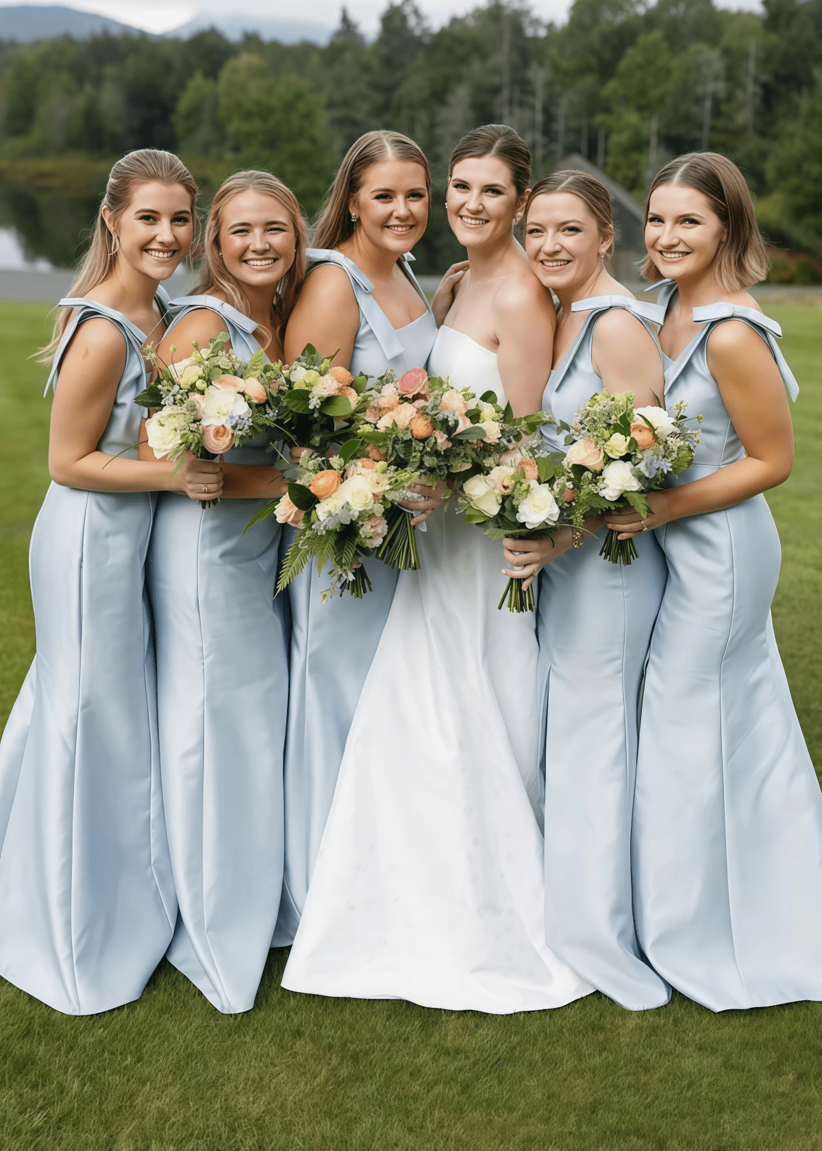 Renata | Elegant Straps Sheath Column Bows Pleats Light Blue Satin Long Bridesmaid Dress - Price #price_variant_lowest# - Light Blue - PromDressClub