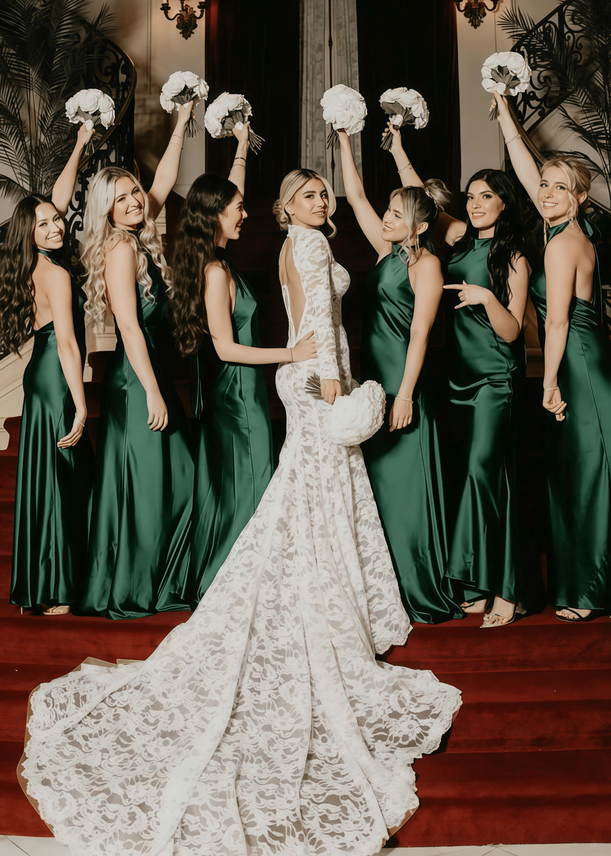 Renee | Classy Mermaid Halter Dark Green Satin Long Bridesmaid Dress - Price #price_variant_lowest# - Dark Green - PromDressClub