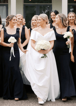 Rose | Trumpet Mermaid Bows Black Satin Maxi Bridesmaid Dress - Price #price_variant_lowest# - Black - PromDressClub