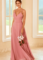 Suzanne | A Line Blush Chiffon Maxi Bridesmaid Dress - Price #price_variant_lowest# - Blush - PromDressClub