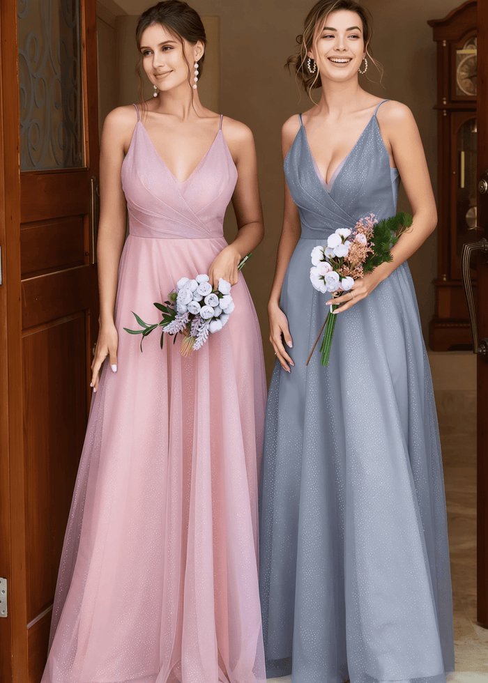Theresa | A Line Corset Grey Tulle Long Bridesmaid Dress - Price #price_variant_lowest# - Grey - PromDressClub