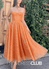 Tina |Orange Dresses For Prom Long A Line With Length Sleeveless Sweetheart Sequins - Price #price_variant_lowest# - Orange - PromDressClub
