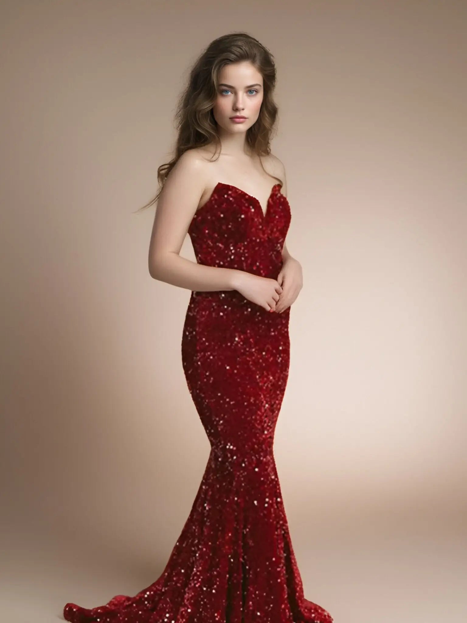 Frances | Burgundy Mermaid Sequin Corset Backless Prom Dress with Train - Burgundy - PromDressClub