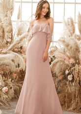 Valentina | Sheath Column Elegant Ruffles Blush Chiffon Maxi Bridesmaid Dress - Price #price_variant_lowest# - Blush - PromDressClub