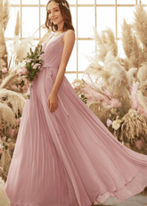 Vera | A Line Blush Chiffon Corset Long Bridesmaid Dress - Price #price_variant_lowest# - Blush - PromDressClub