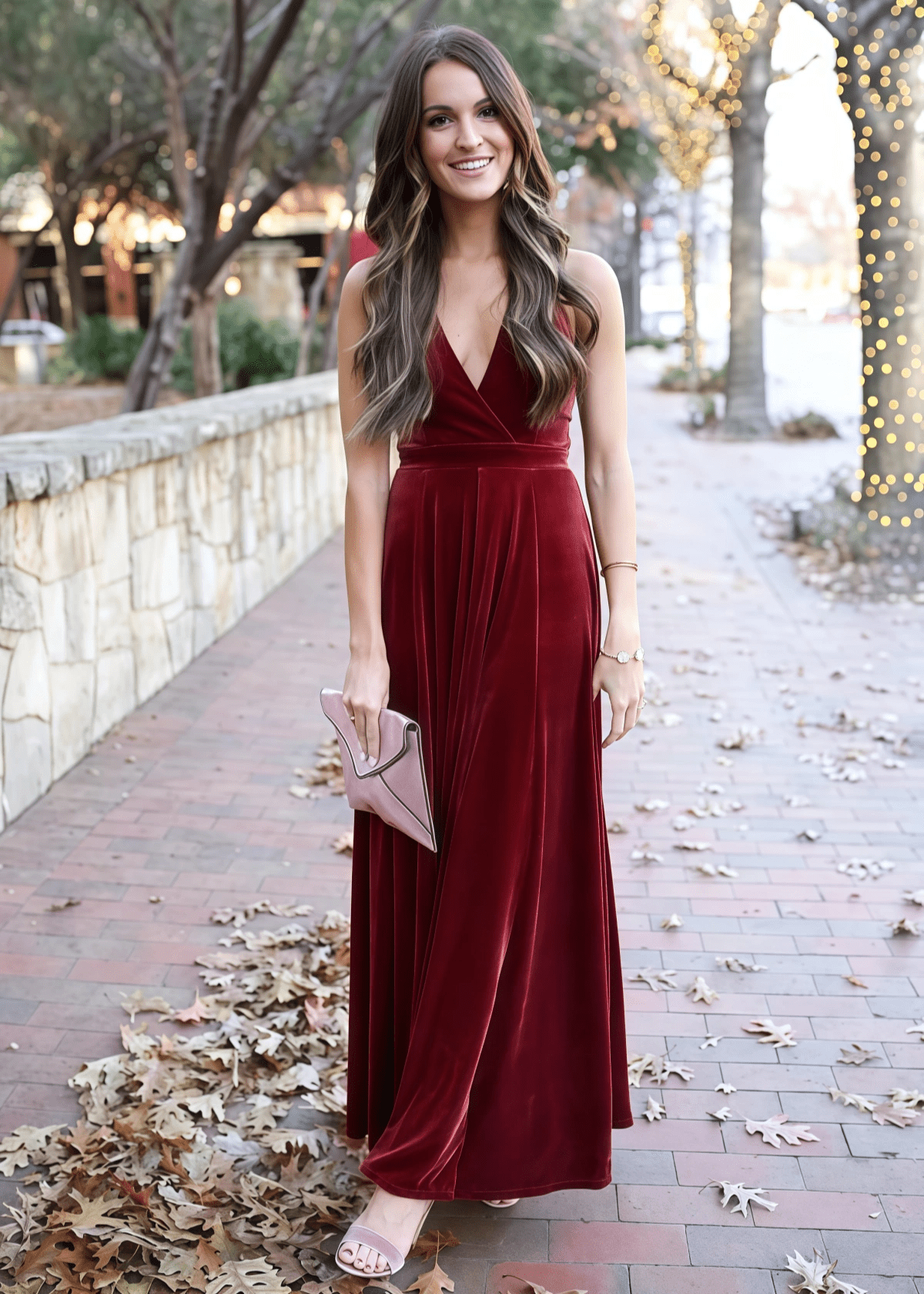 Vita | Exquisite A Line Backless Burgundy Velvet Maxi Bridesmaid Dress with Halter and V - Neck - Price #price_variant_lowest# - Burgundy - PromDressClub