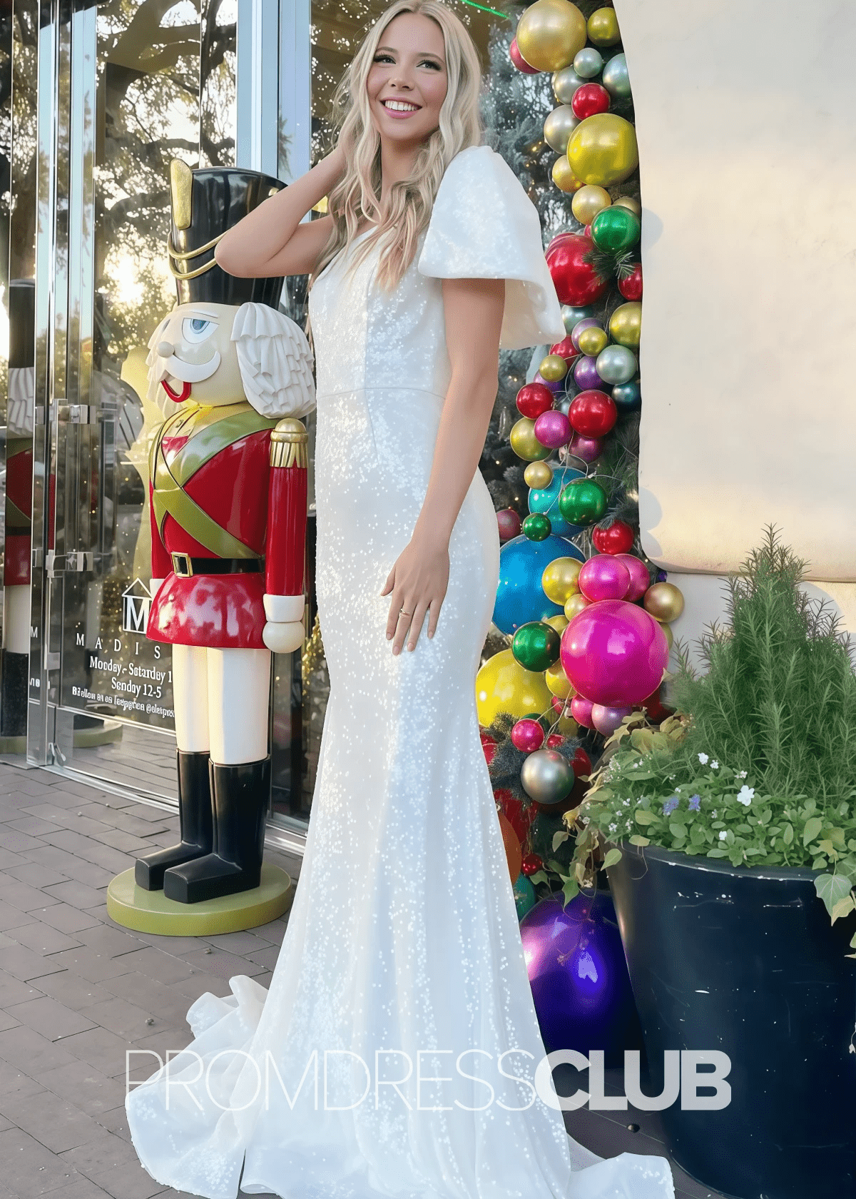 Xaviera |Long White Prom Dresses Trumpet Sequin One - Shoulder Bow Strap - Price #price_variant_lowest# - White - PromDressClub