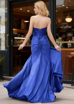 Zephyr Royal Blue Sweetheart Neckline Prom Dress | Mermaid Strapless Twist Knot Pleated Slit Dress with Cutouts - US0 - PromDressClub