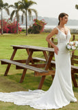 Kristin | Mermaid Scoop Neck Lace and Satin Wedding Dress with Long Train for Outdoor Weddings