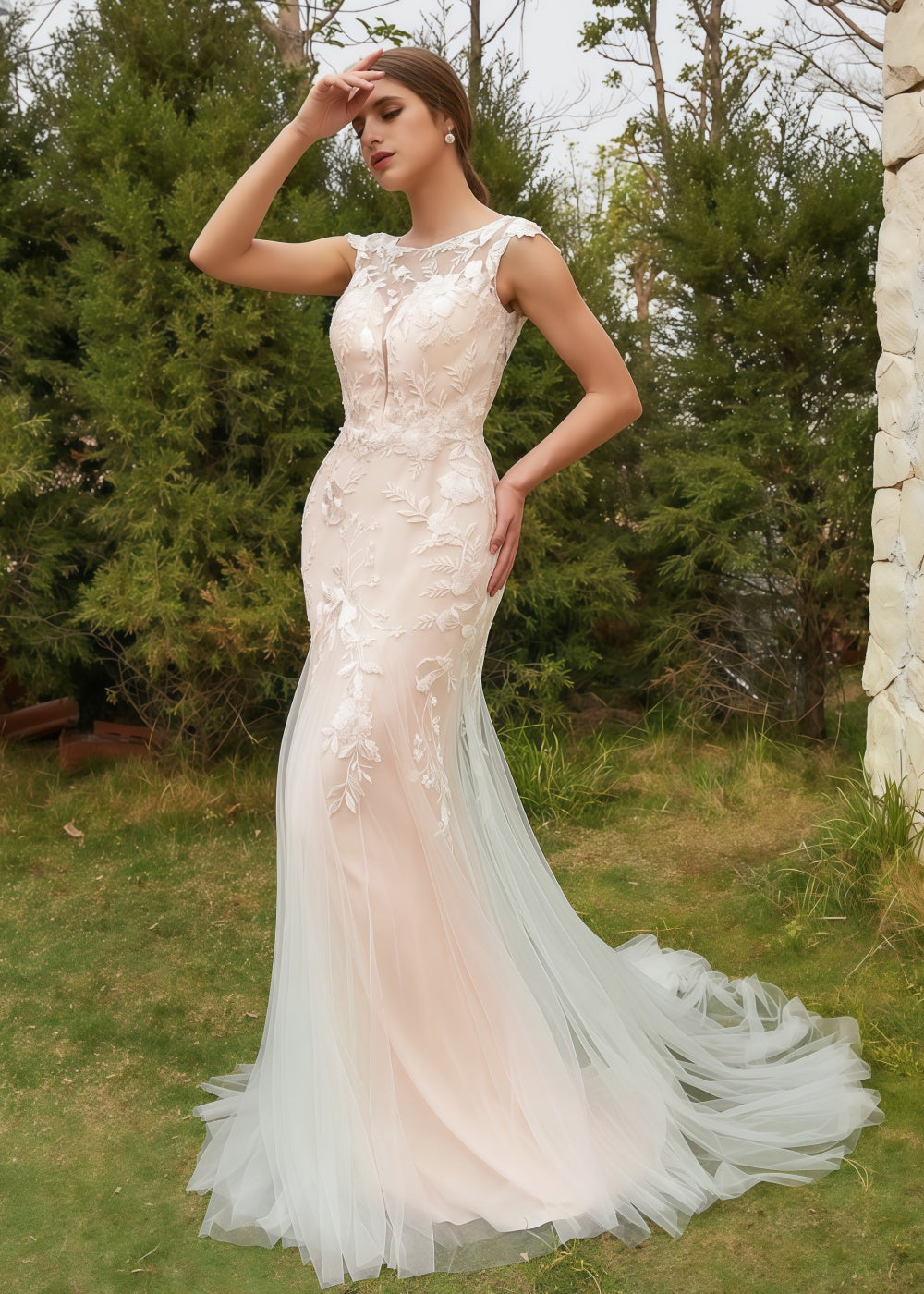 Laurel | Exquisite Mermaid High Neck Lace Backless Wedding Dress with Tulle Train