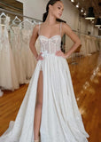 Lillian | Stunning Sheer Corset Spaghetti Strap Wedding Dress with High Slit