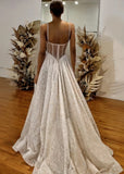 Lillian | Stunning Sheer Corset Spaghetti Strap Wedding Dress with High Slit