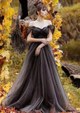 Gothic Black Tie Off the Shoulder Strapless Open Back Wedding Dress