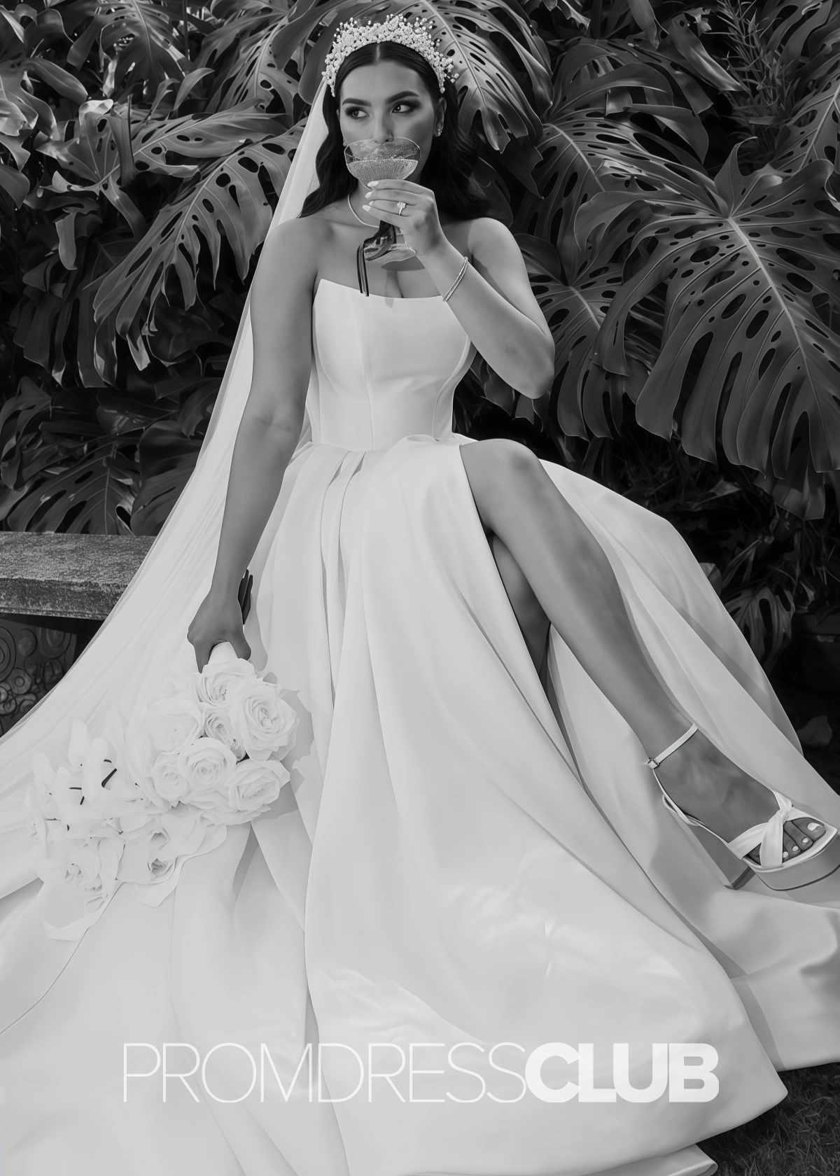 Elizabeth |White Simple Wedding Dresses Satin Strapless for Beach