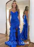 Evangeline |Mermaid Royal Blue Prom Dress Long Strapless with Slit