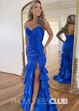 Evangeline |Mermaid Royal Blue Prom Dress Long Strapless with Slit