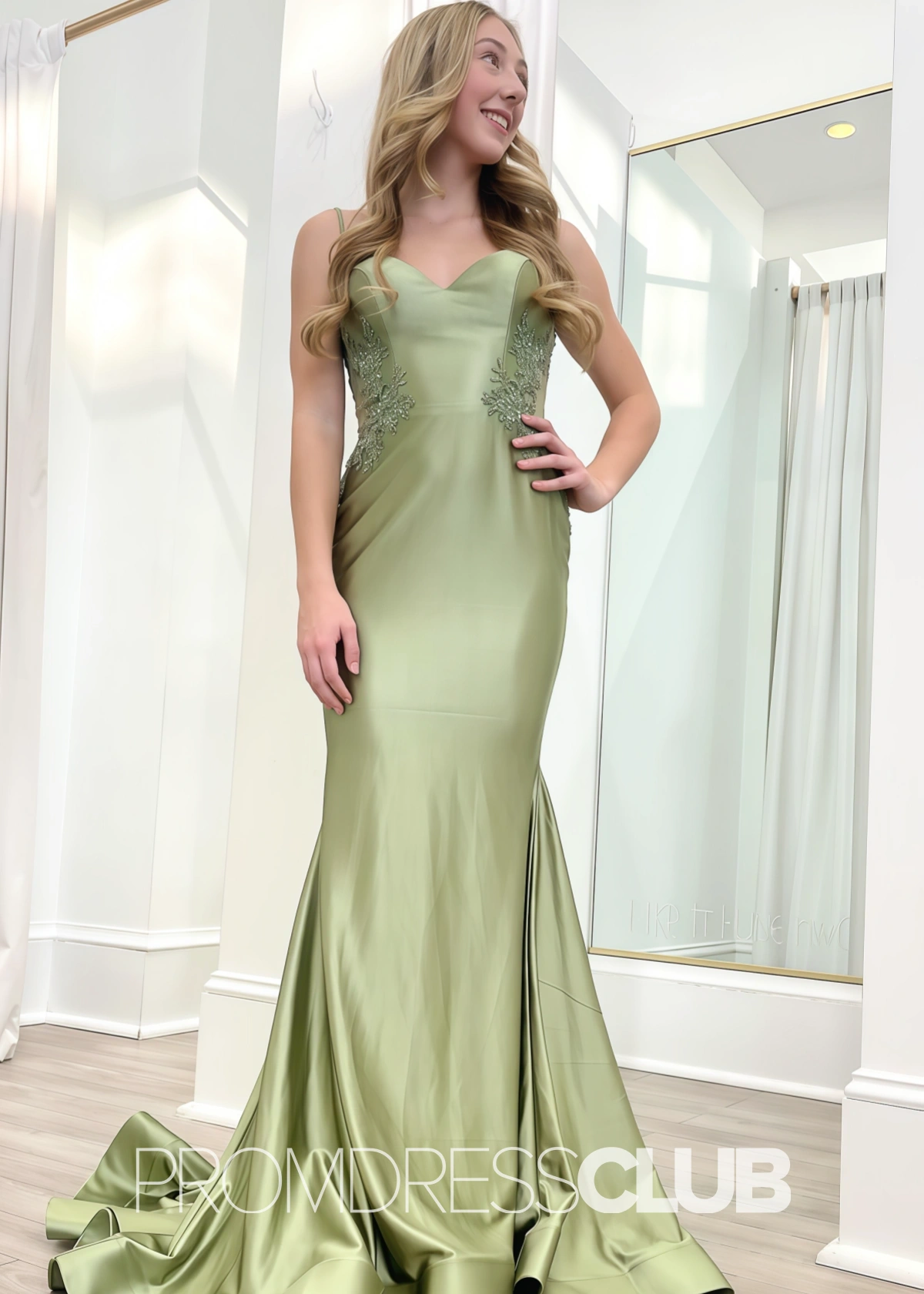 Frederica | Plus Size Sage Green Prom Dresses Long Mermaid Sweetheart with Openwork Lace