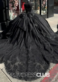 Elaine |Ball Gown Black Quince Dresses Sweetheart Off the Shoulder with Flowers Beaded