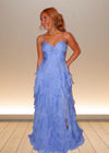 Alexandra | Yellow Spaghetti Strap Corset Maxi Dress Formal for Ruffles Color Blue