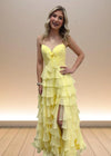 Alexandra | Yellow Spaghetti Strap Corset Maxi Dress Formal for Ruffles Color Yellow