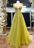 Bianca | A Line Sage Green Tulle Sweetheart Neckline Lace Formal Dress with Appliques