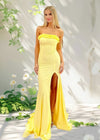 Diana | Yellow Strapless Formal Dress with Ruffles & Side Slit – Elevate Your Gala Look | Buy Pink & Yellow Formal Dresses Online Color Yellow