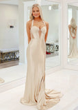 Dorothy | Champagne Satin Beaded Open Back Formal Dress – Elevate Your Elegance for Every Grand Occasion