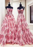 Emma | Charming Pink Floral Strapless Corset Prom Dress with Bow – Perfect for Unforgettable Moments