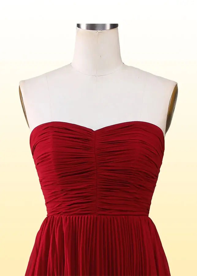 Judith | Green Prom Dress Long A Line Strapless Multi - Layer with Ruffle - Burgundy - PromDressClub