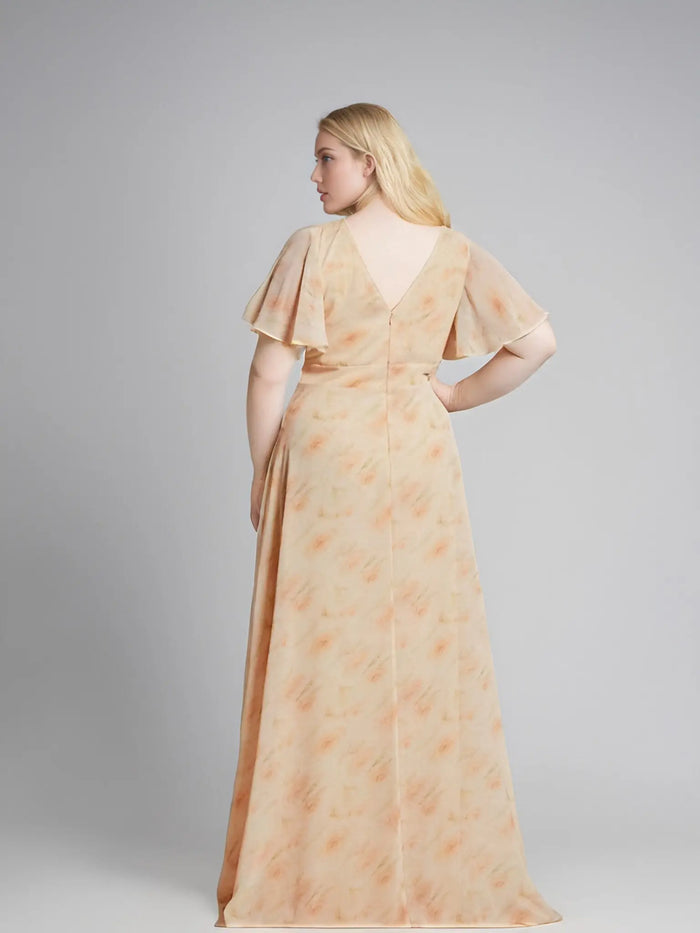 Theresa | Champagne and Royal Blue Plus Size A Line ruffle Prom Dress with Slit - Rose Gold - PromDressClub