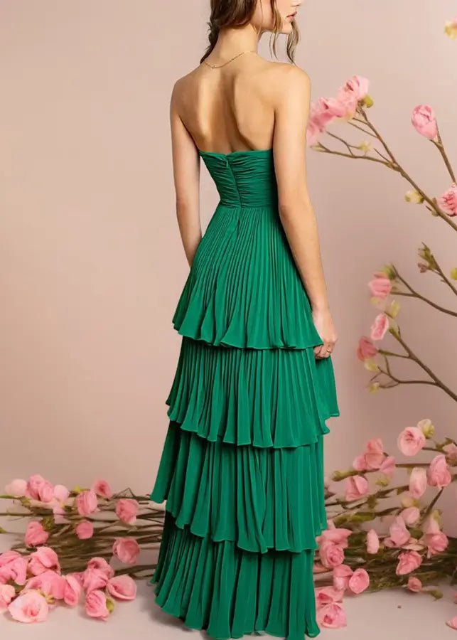 Judith | Green Prom Dress Long A Line Strapless Multi - Layer with Ruffle - Emerald Green - PromDressClub