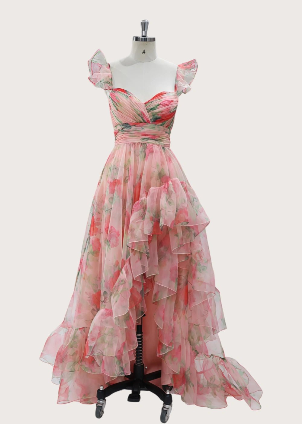 Alexandra | A Line Light Pink Floral High Low Formal Dress - Light Pink Floral - PromDressClub