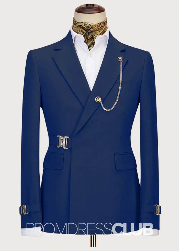 Aaron |Navy Blue Prom Suits For Men With Notched Lapel Business | Two Pieces Bespoke Men Suits - Price #price_variant_lowest# - 34 - PromDressClub