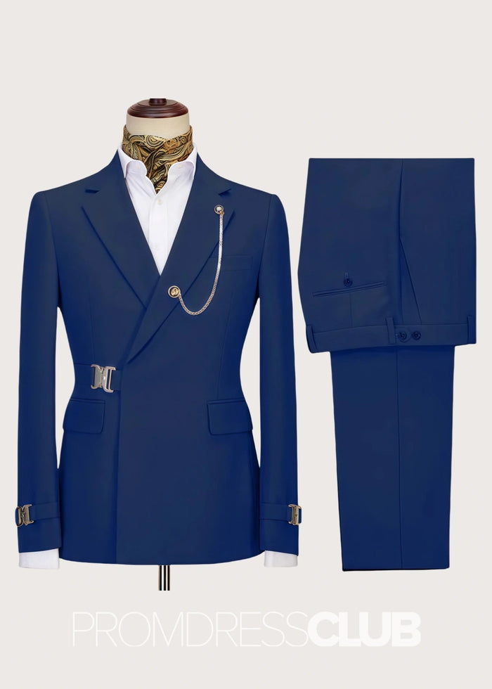 Aaron |Navy Blue Prom Suits For Men With Notched Lapel Business | Two Pieces Bespoke Men Suits - Price #price_variant_lowest# - 34 - PromDressClub