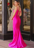 Abigail｜Hot Pink Mermaid Corset Satin Formal Dress with Slit - Hot Pink - PromDressClub