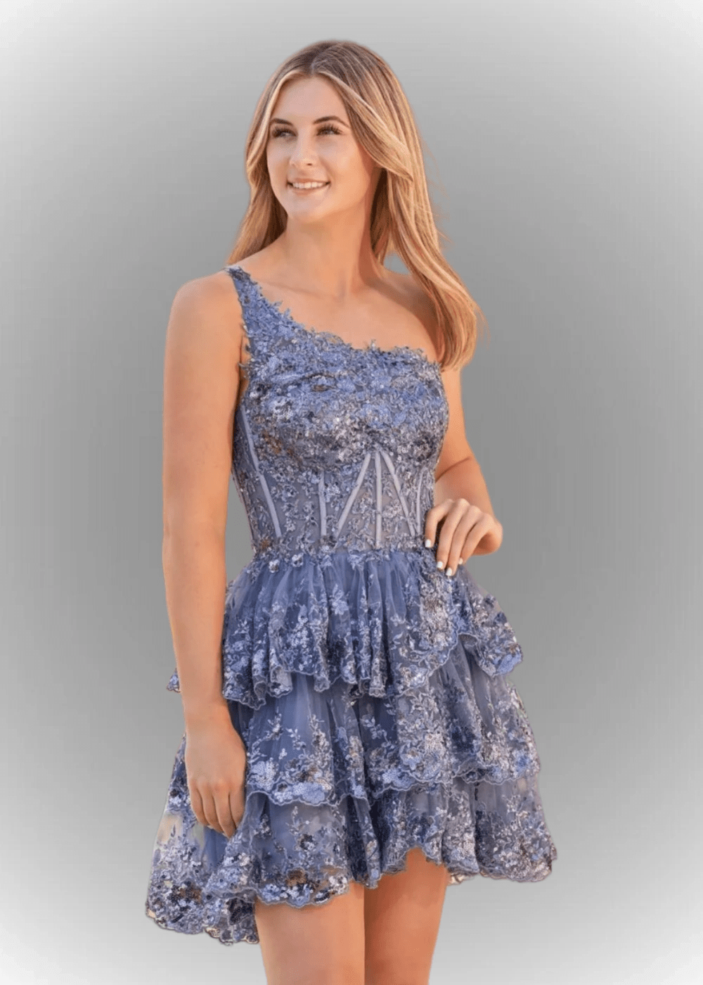 Agatha | A Line Balck One Shoulder Black Sequin Homecoming Dress with Ruffles - Royal Blue - PromDressClub