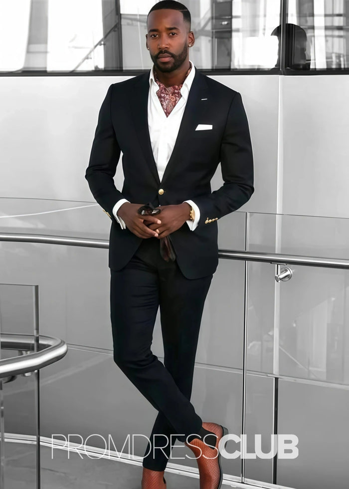 Aiden |Black Prom Suits For Men With Peaked Lapel Slim Fit One Button | Two Pieces Bespoke Formal Men Suits - Price #price_variant_lowest# - 34 - PromDressClub