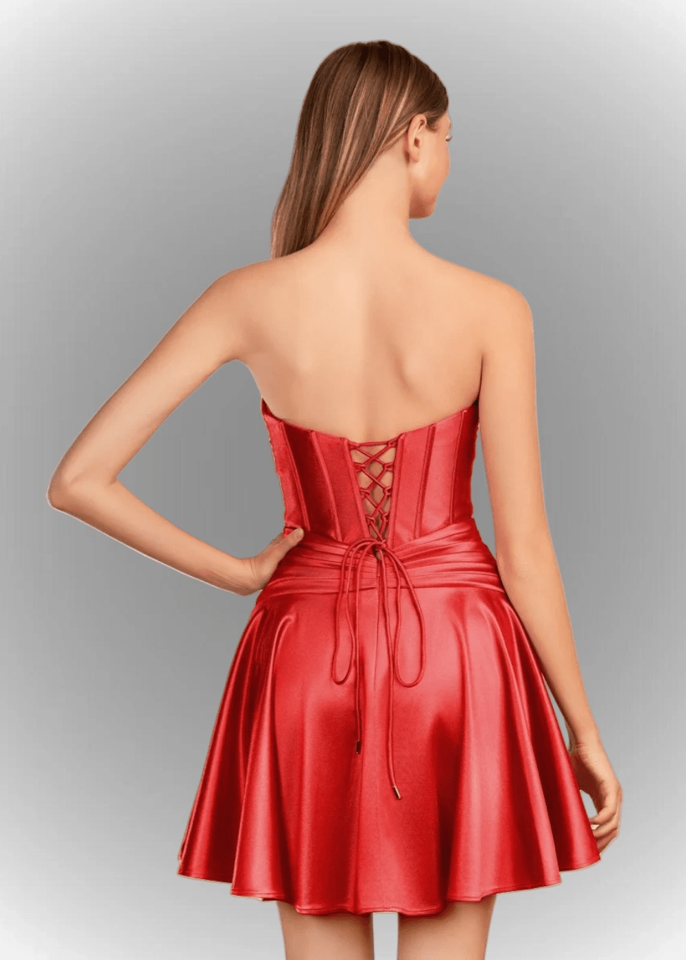 Alana | A Line Fuchsia Satin Strapless Ruched Homecoming Dress with Keyhole - Red - PromDressClub