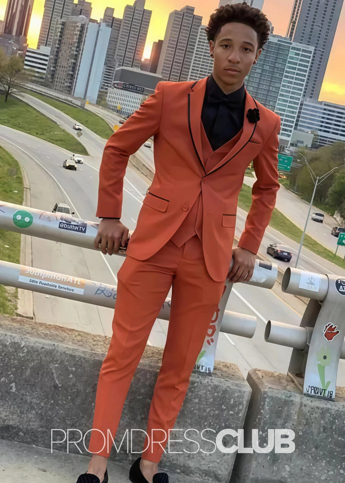 Albert |Orange Prom Party Suits For Men With Slim Fit Notched Lapel | Three Pieces Bespoke Men Suits - Price #price_variant_lowest# - 34 - PromDressClub