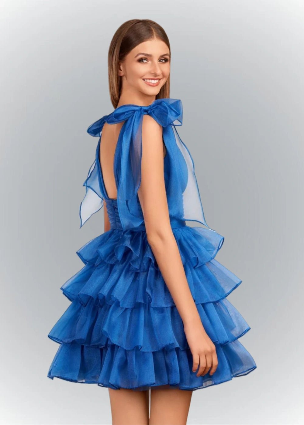 Alessia | Sexy A Line Royal Blue Tiered Ruffle Homecoming Dress with Bow - Royal Blue - PromDressClub