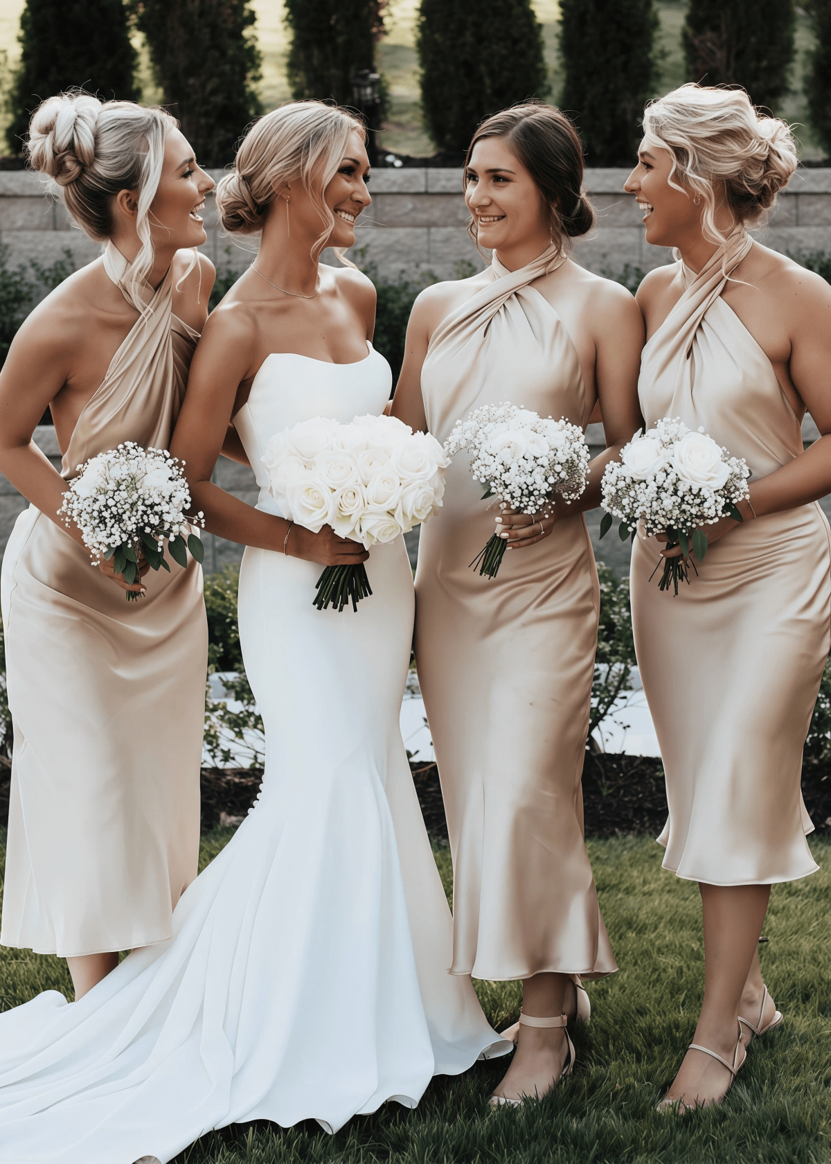 Amanda | Party Vibe Sheath Sage Green Satin Maxi Bridesmaid Dress with Halter and Backless - Champagne - PROMDRESS Club