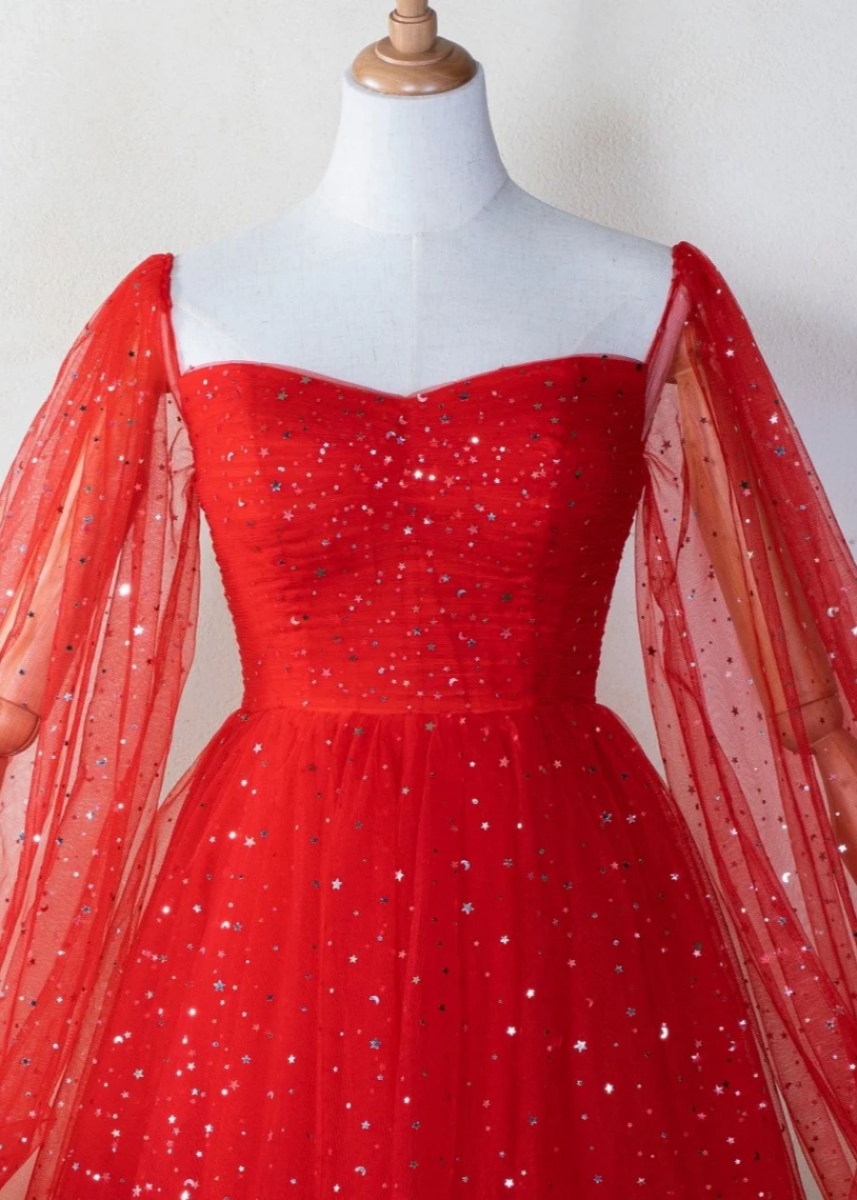 Amarynthe | Command Attention at Homecoming in a Glittering Red Tulle Dress - Red - PromDressClub