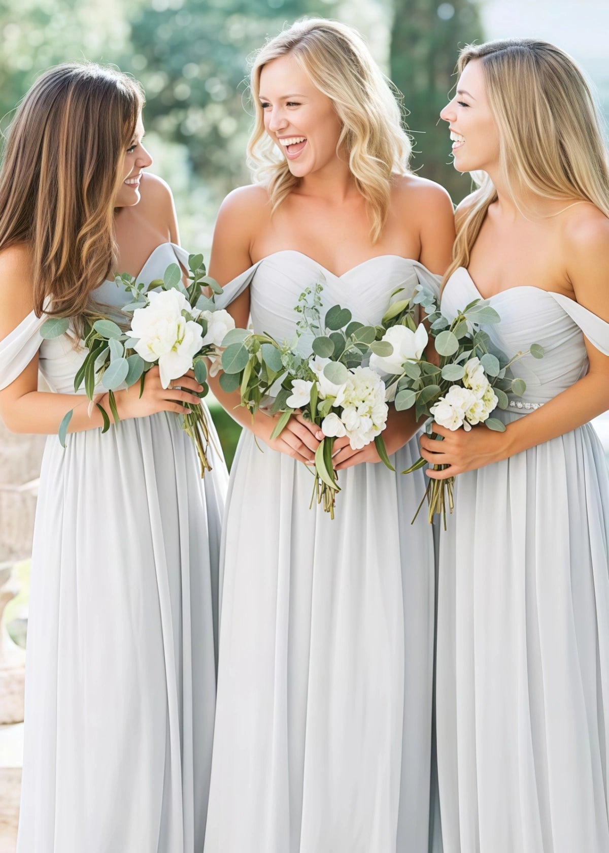 Anastasia | Boho A - Line Corset Backless Light Grey Chiffon Maxi Bridesmaid Dress with Off the Shoulder and Sweetheart Neck - Grey - PROMDRESS Club