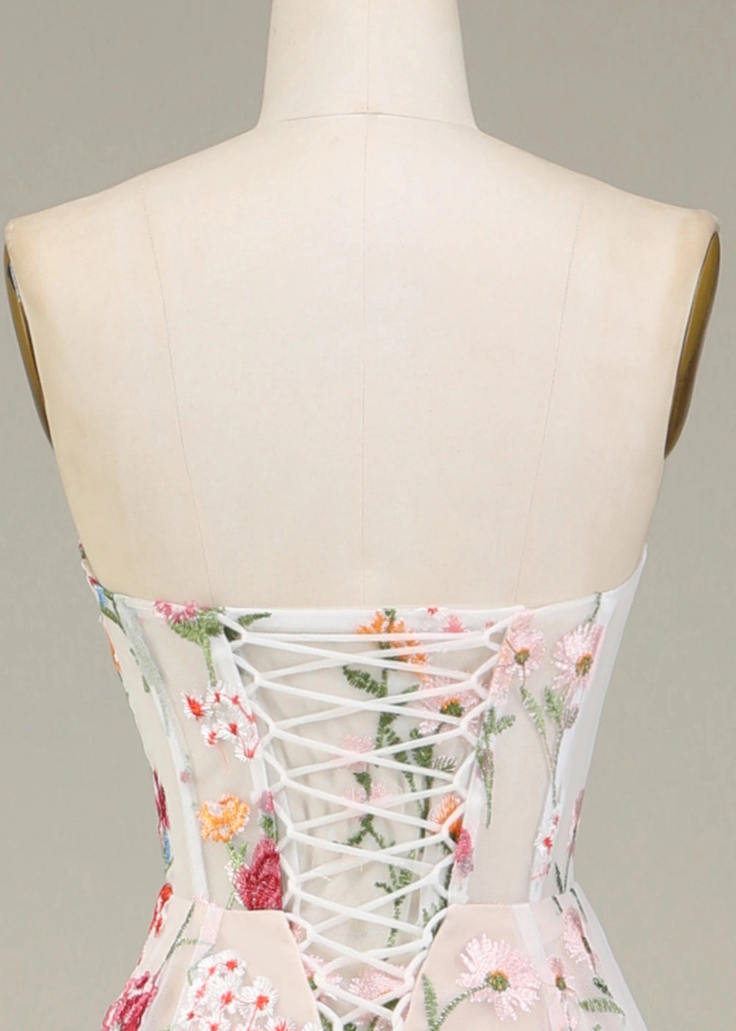 Andrea | A - Line Long Ivory Prom Dress With Sweetheart Tulle Embroidery Sweep Train - White Floral - PromDressClub