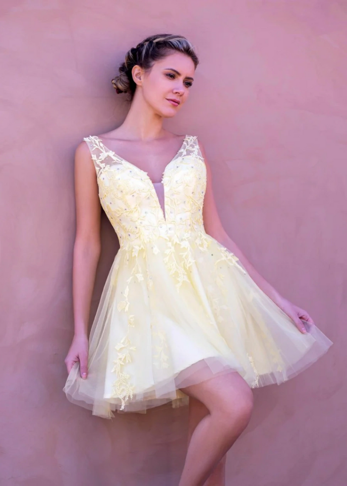 Apolline | Shine at Homecoming in Dreamy Yellow Tulle Dress - Yellow - PromDressClub