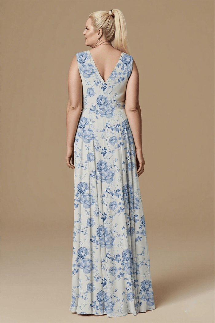 Astounding Aura Blue Floral Bridesmaid Dress: Flattering & Comfortable Wedding Wear - Blue Floral - PromDressClub