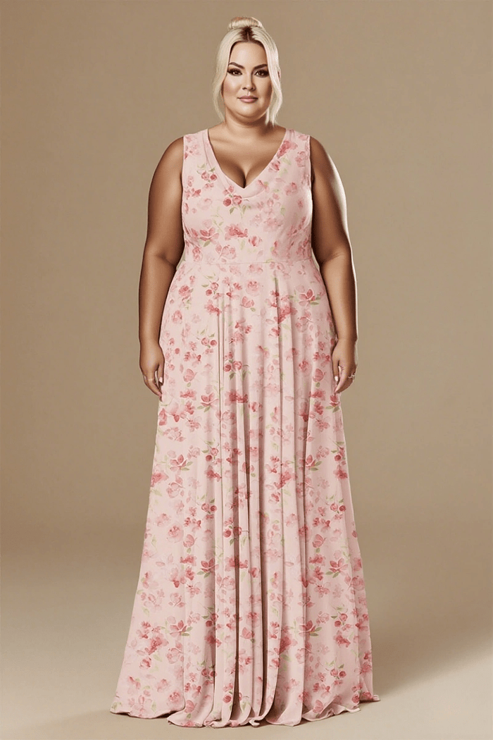 Astounding Aura Floral Pink Bridesmaid Dresses for Timeless Events - Pink Floral - PromDressClub