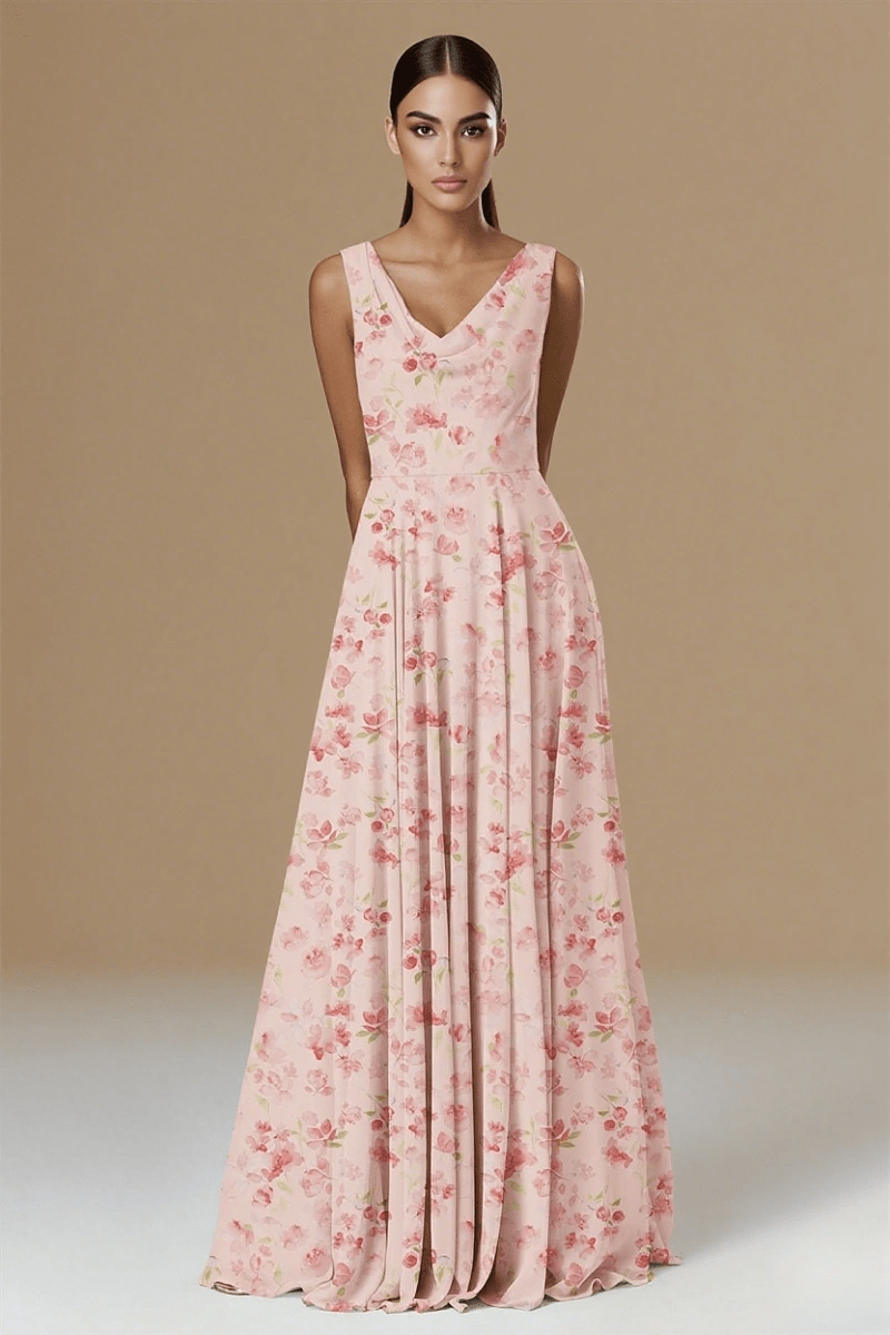 Astounding Aura Floral Pink Bridesmaid Dresses for Timeless Events - Pink Floral - PromDressClub