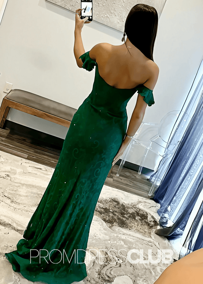 Astrid |Dark Green Prom Dress Long Mermaid Sequin Off The Shoulder Sweep Train - Price #price_variant_lowest# - Dark Green - PromDressClub